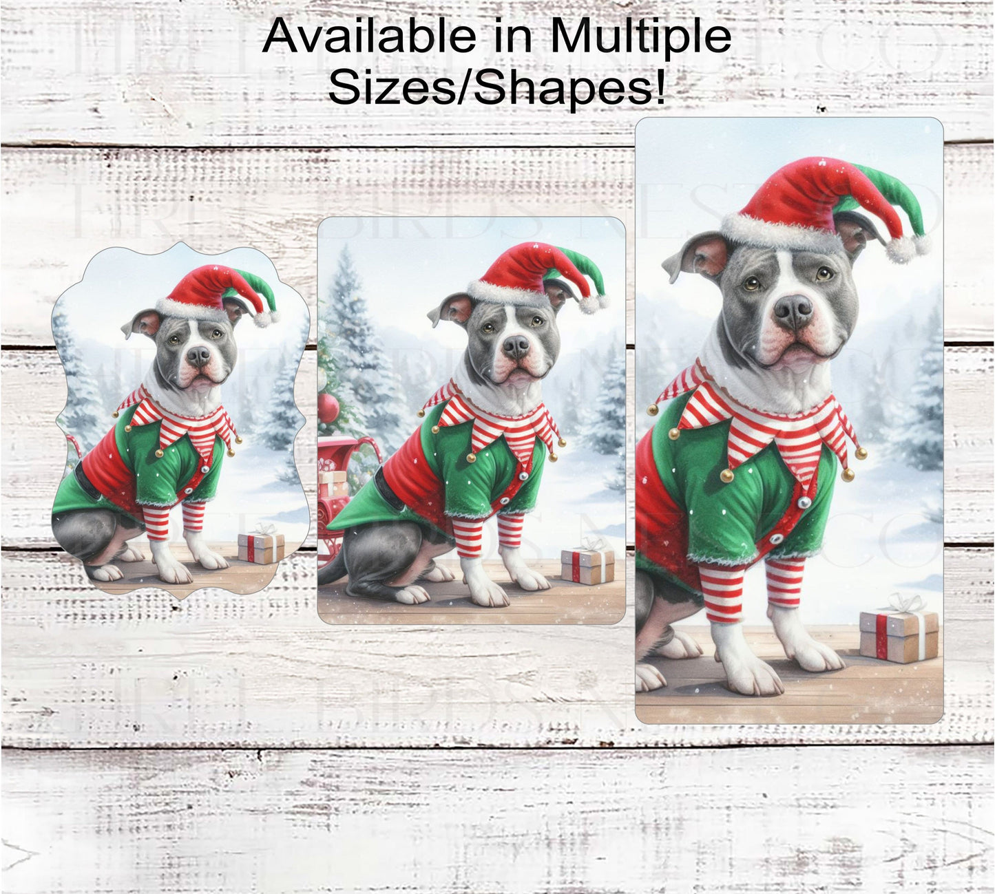 Christmas Dog Wreath Sign - Staffordshire Terrier Dog - Pit Bull Dog - Christmas Elf- Winter Welcome