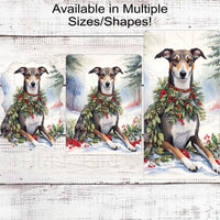 Christmas Dog Wreath Sign - Greyhound Dog - Winter Welcome