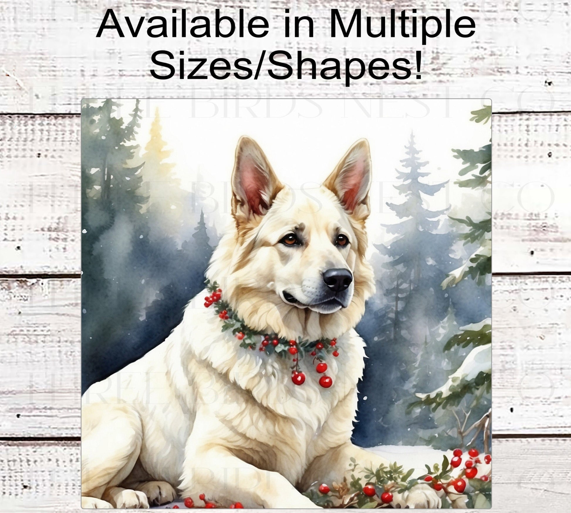 Christmas Dog Wreath Sign - White German Shepherd - Winter Welcome