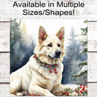 Christmas Dog Wreath Sign - White German Shepherd - Winter Welcome