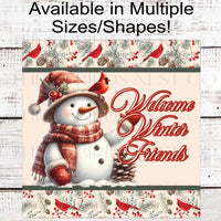 
              Snowman and Cardinal Wreath Sign - Snowman Welcome Sign - Winter Welcome - Welcome Friends
            