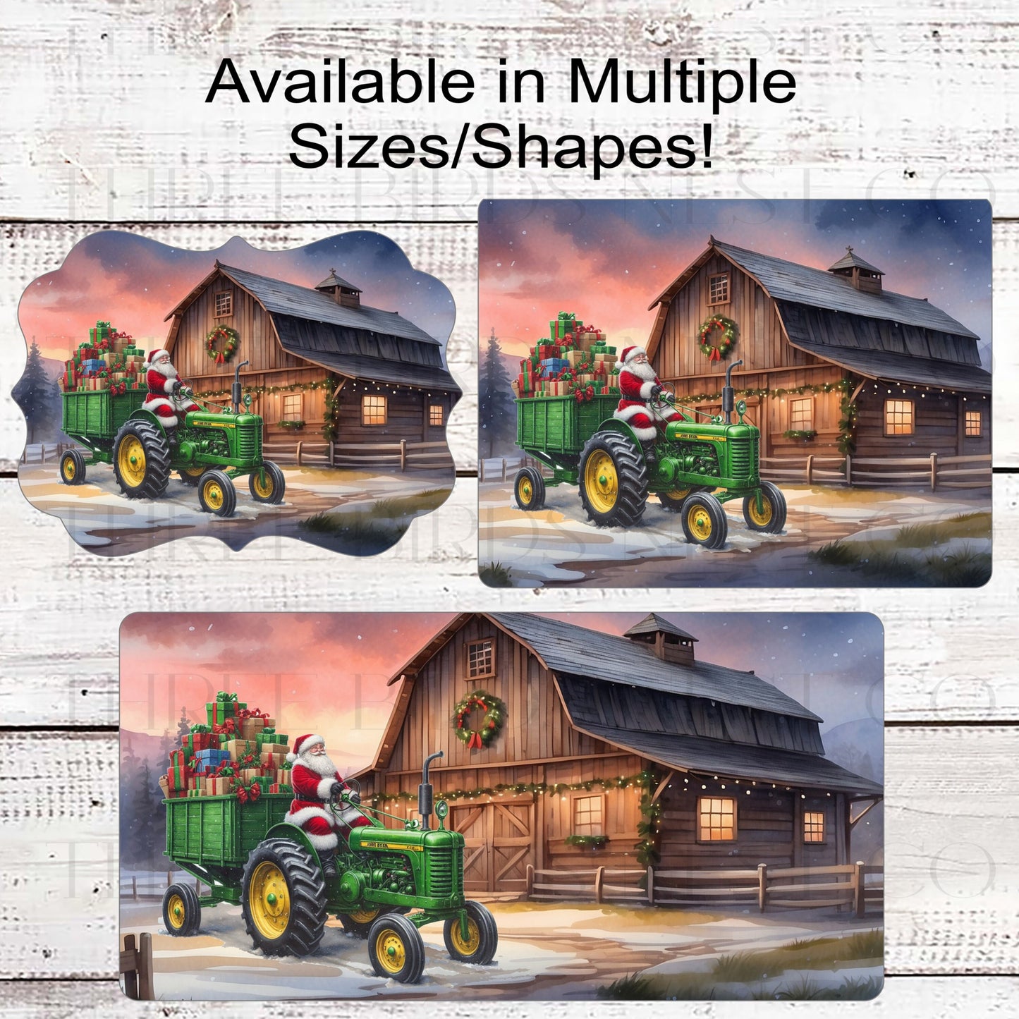 Christmas Tractor Wreath Sign - Santa Claus - Farmhouse Barn Sign - Rustic Christmas Sign