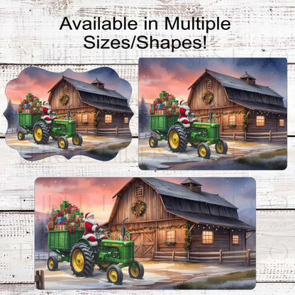 Christmas Tractor Wreath Sign - Santa Claus - Farmhouse Barn Sign - Rustic Christmas Sign