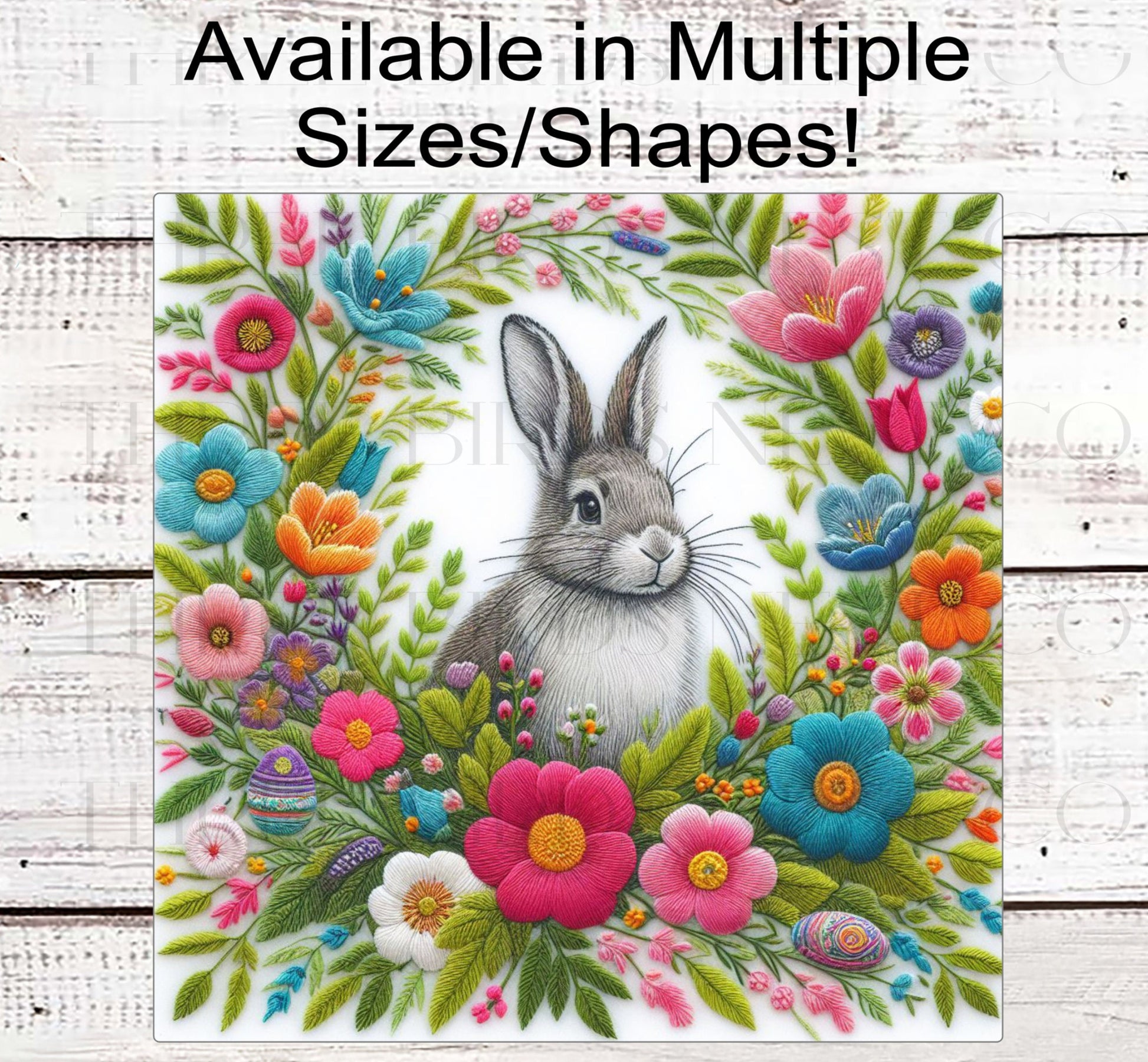 Easter Wreath Signs - Bunny Rabbit - Faux Embroidery - Spring Flowers - Floral Wreath Sign