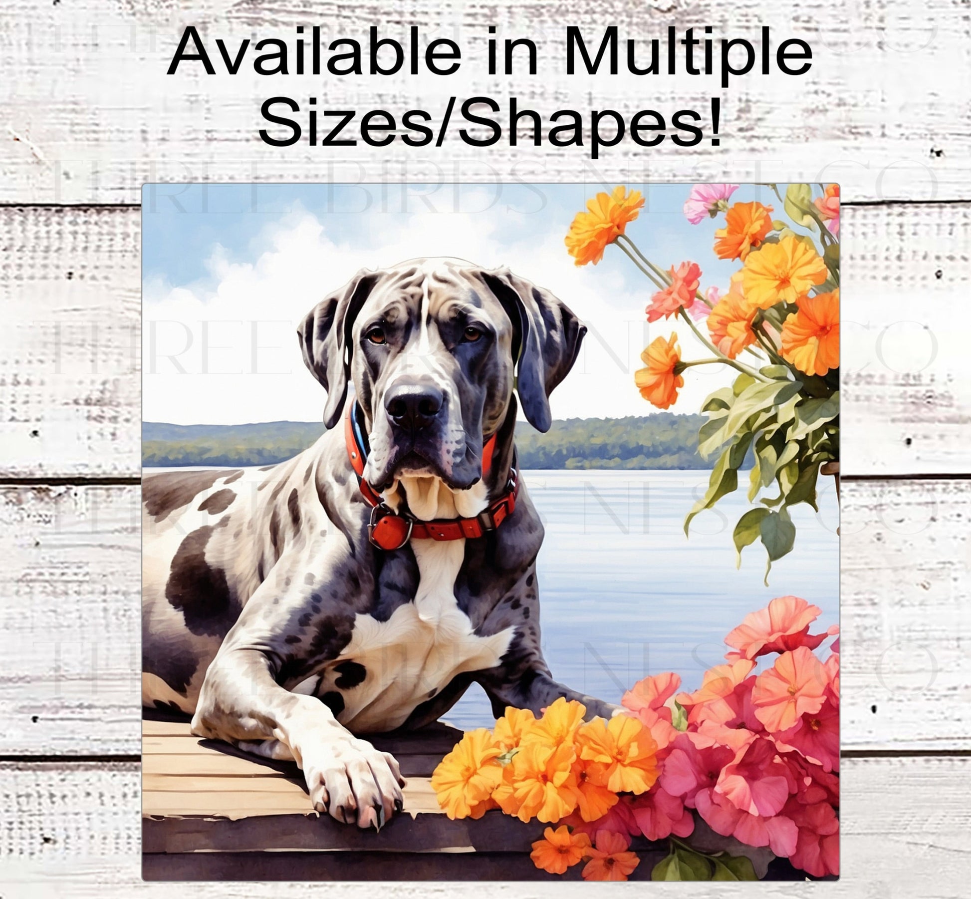 Spring Dog Wreath Sign - Great Dane Dog - Floral Wreath Sign - Lake House