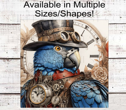 Steampunk Hyacinth Macaw - Parrot Sign - Steampunk Decor - Steampunk Wreath Sign