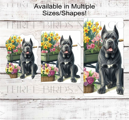 Spring Dog Wreath Sign - Grey Cane Corso Dog - Floral Wreath Sign