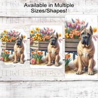 Spring Dog Wreath Sign - Fawn Cane Corso Dog - Floral Wreath Sign