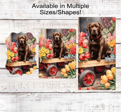 Spring Dog Wreath Sign - Chocolate Labrador Retriever Dog - Floral Wreath Sign