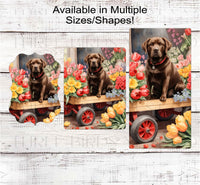 
              Spring Dog Wreath Sign - Chocolate Labrador Retriever Dog - Floral Wreath Sign
            