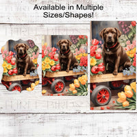 Spring Dog Wreath Sign - Chocolate Labrador Retriever Dog - Floral Wreath Sign