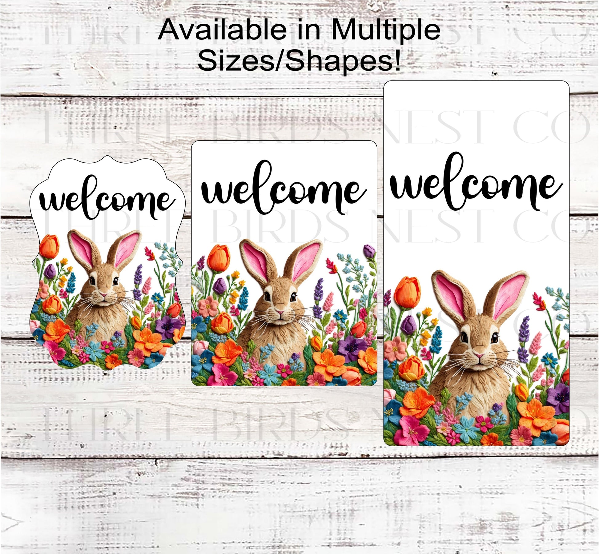 Easter Wreath Signs - Bunny Rabbit - Faux Embroidery - Spring Flowers - Floral Wreath Sign