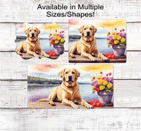 
              Dog Wreath Sign - Yellow Labrador Retriever Dog - Floral Wreath Sign - Lake House
            