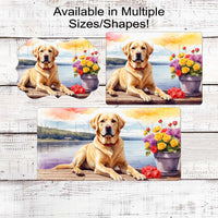 Dog Wreath Sign - Yellow Labrador Retriever Dog - Floral Wreath Sign - Lake House