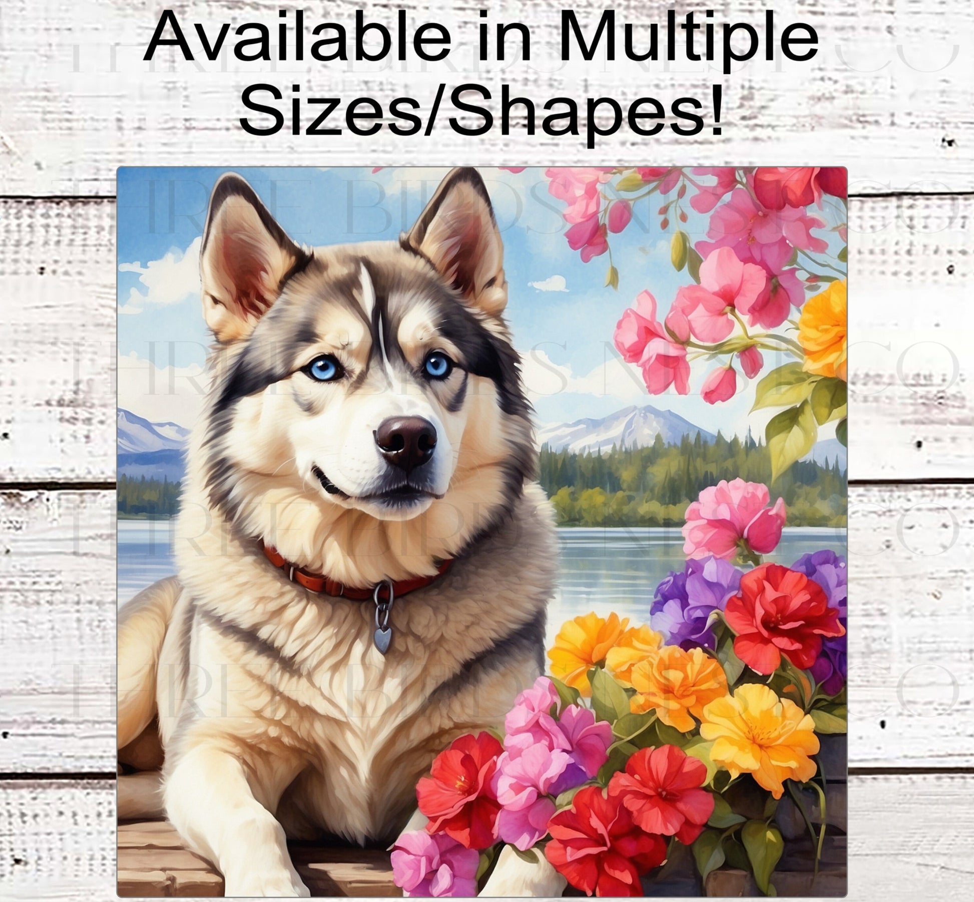 Dog Wreath Sign - Siberian Husky Dog - Lake House - Floral Wreath Sign