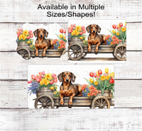 
              Dog Wreath Sign - Red Dachshund Dog - Spring Flowers - Floral Wreath Sign
            