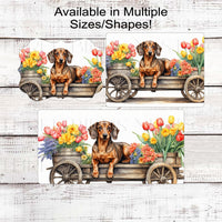 Dog Wreath Sign - Red Dachshund Dog - Spring Flowers - Floral Wreath Sign