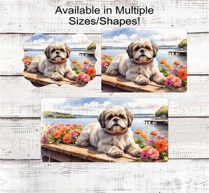 Spring Dog Wreath Sign - Shih Tzu Dog - Floral Wreath Sign - Lake House