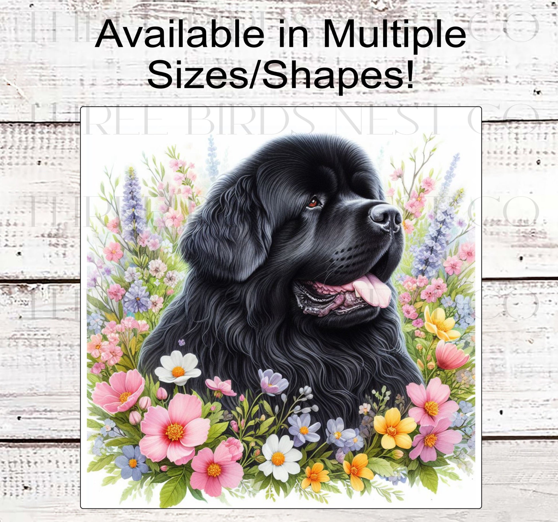 Spring Dog Wreath Sign - Newfoundland Dog - Floral Wreath Sign