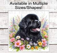 
              Spring Dog Wreath Sign - Newfoundland Dog - Floral Wreath Sign
            