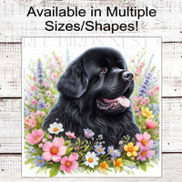 Spring Dog Wreath Sign - Newfoundland Dog - Floral Wreath Sign