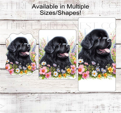 Spring Dog Wreath Sign - Newfoundland Dog - Floral Wreath Sign