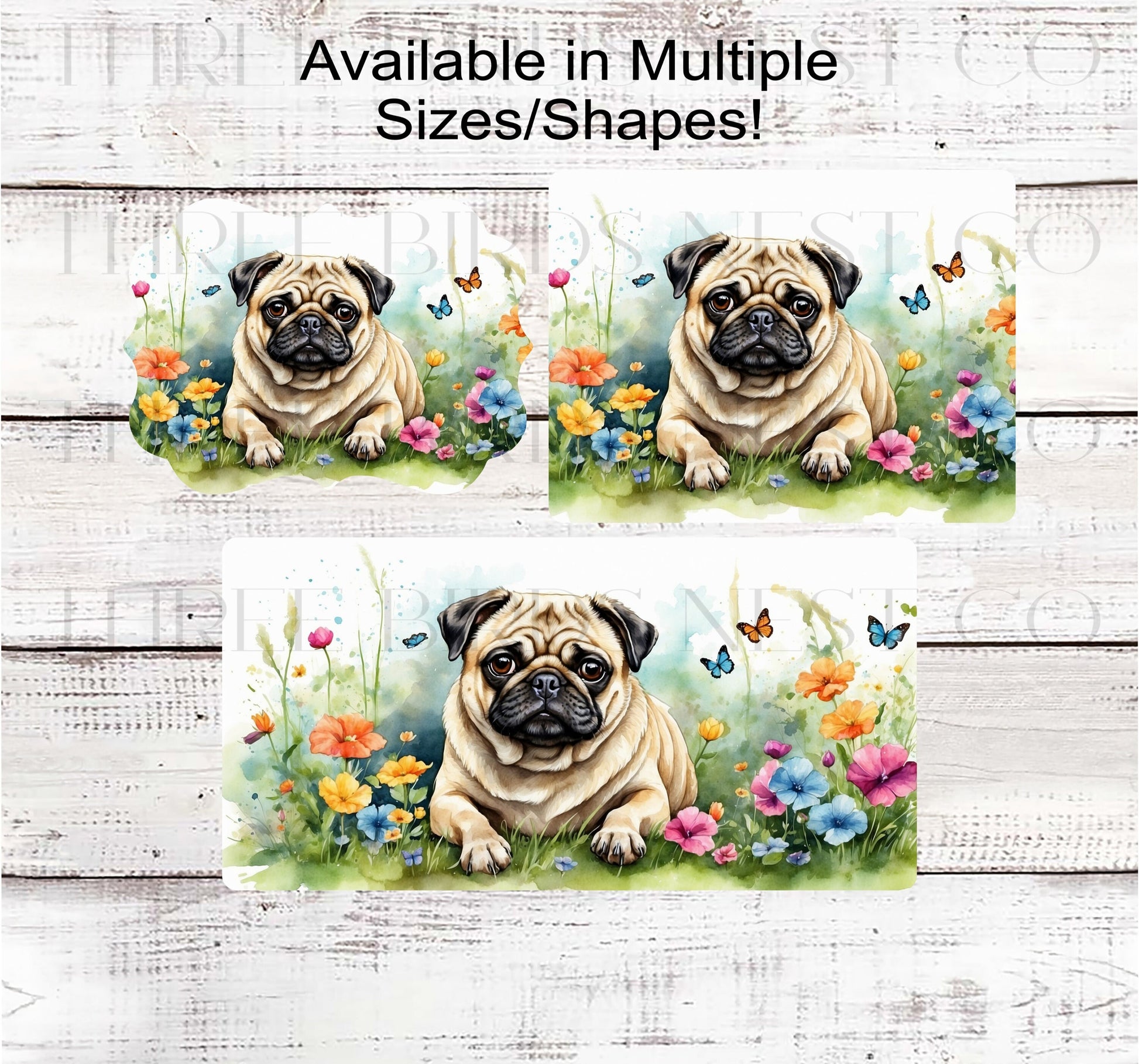 Spring Dog Wreath Sign - Pug Dog - Floral Wreath Sign - Butterflies Welcome Sign