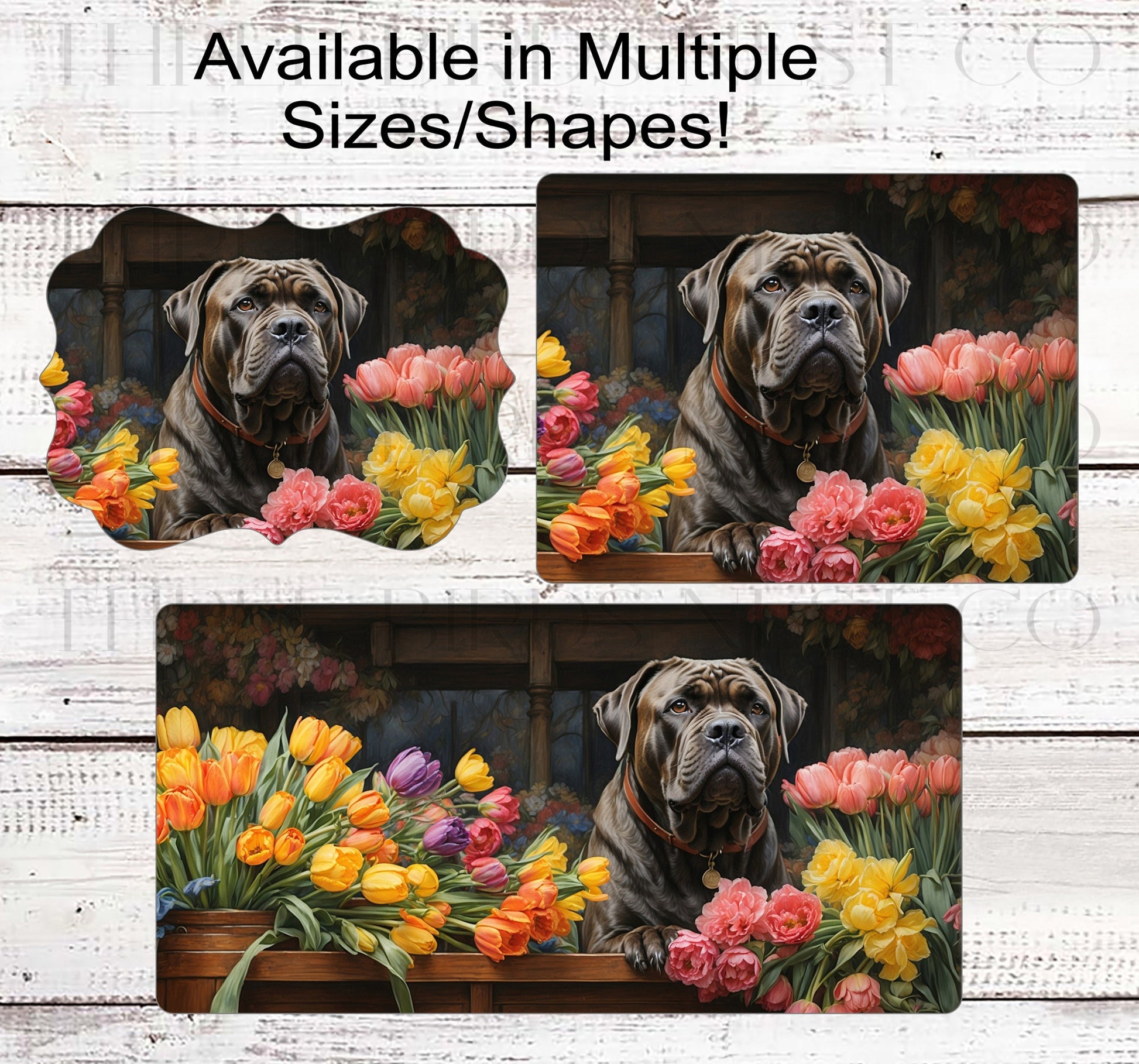 Spring Dog Wreath Sign - Mastiff Dog - Floral Wreath Sign