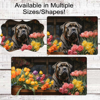 Spring Dog Wreath Sign - Mastiff Dog - Floral Wreath Sign