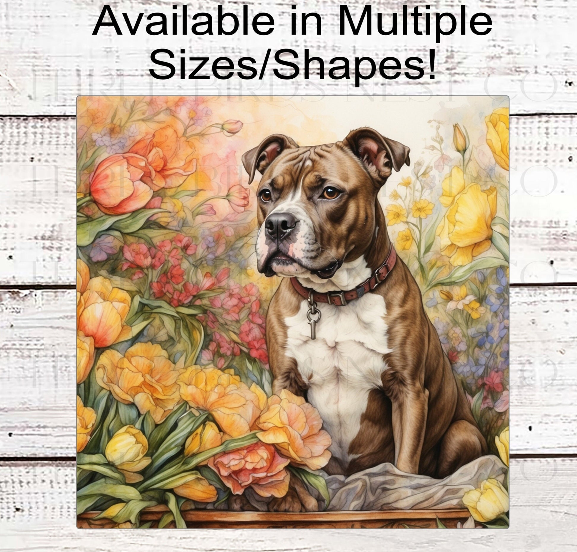 Spring Dog Wreath Sign - Staffordshire Terrier Dog - Pit Bull Lover - Floral Wreath Sign
