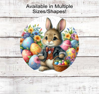 
              An adorable Easter Bunny with a basket of Easter Eggs and surrounded by Easter Eggs and beautiful Soring Flowers.
            