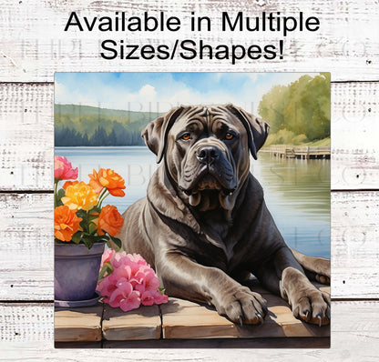 Dog Wreath Sign - Cane Corso Dog - Floral Wreath Sign - Lake House