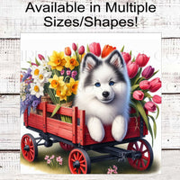 Dog Wreath Sign - Pomsky Dog - Spring Flowers - Floral Wreath Sign