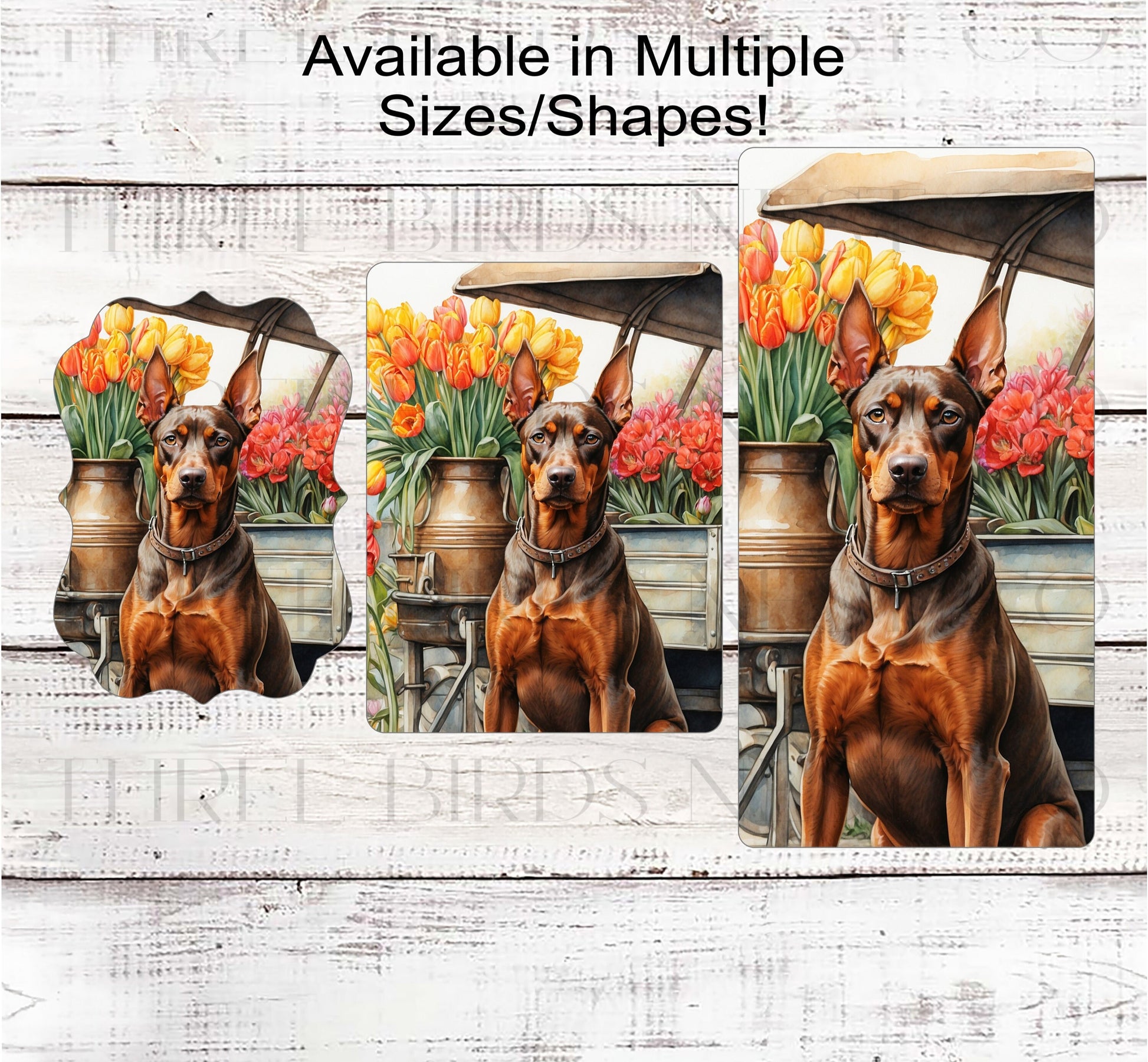 Spring Dog Wreath Sign - Red Doberman Pinscher Dog - Floral Wreath Sign