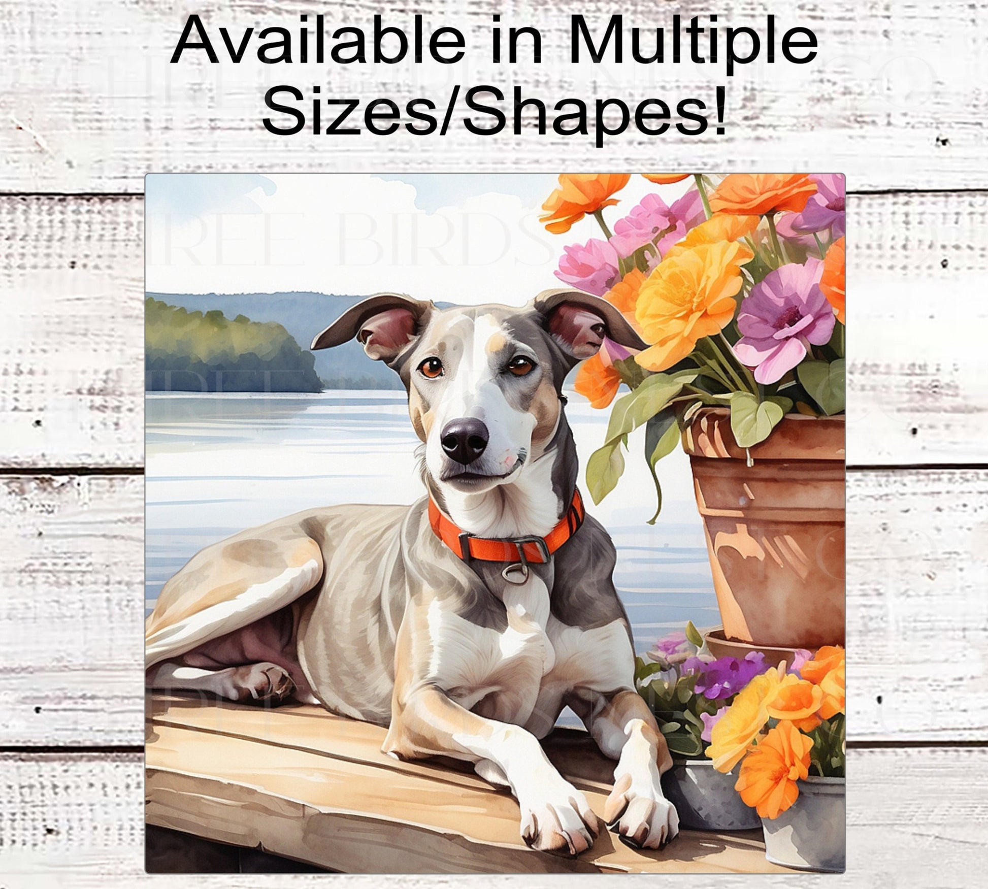 Dog Wreath Sign - Greyhound Dog - Lake House - Floral Wreath Sign