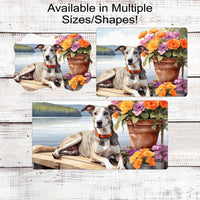 Dog Wreath Sign - Greyhound Dog - Lake House - Floral Wreath Sign