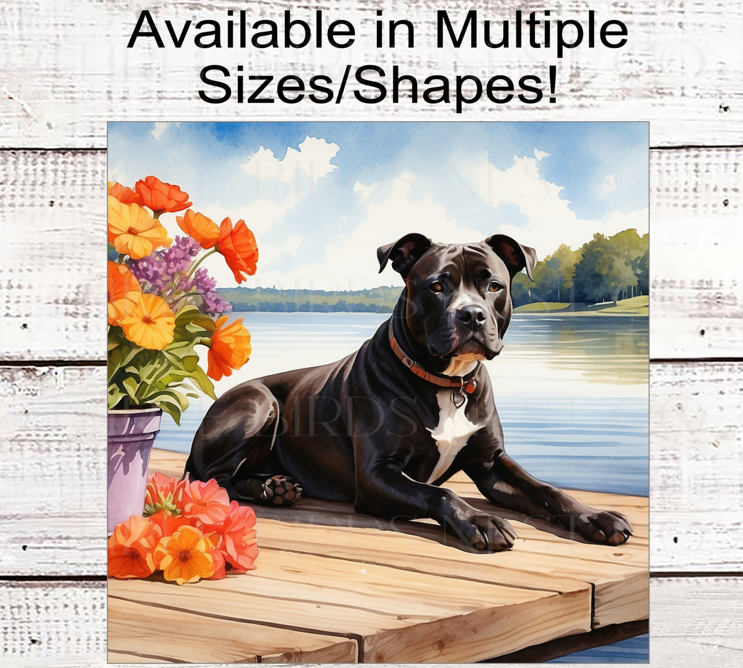 Dog Wreath Sign - Staffordshire Terrier Dog - Pit Bull Lover - Lake House - Floral Wreath Sign
