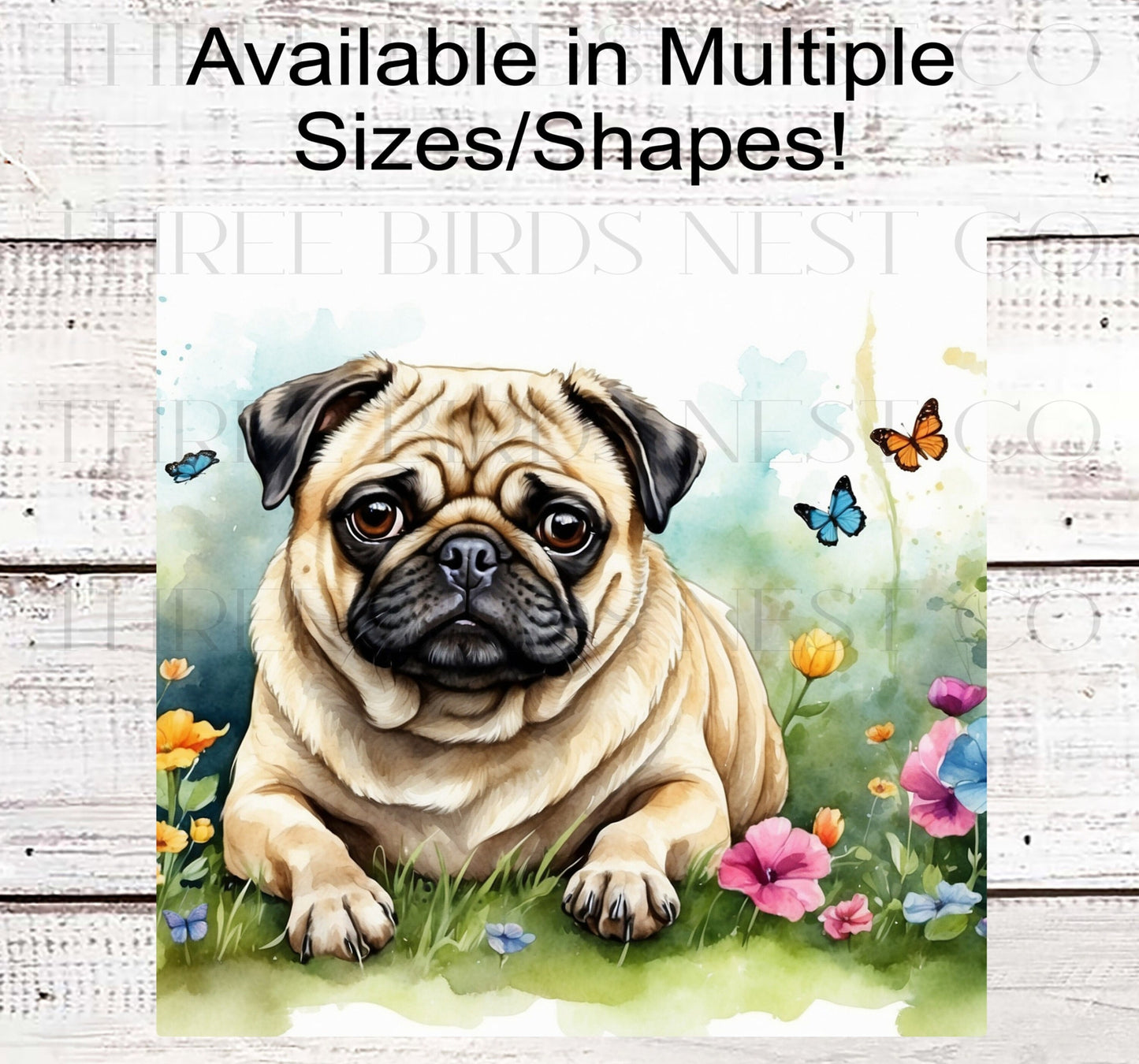 Spring Dog Wreath Sign - Pug Dog - Floral Wreath Sign - Butterflies Welcome Sign