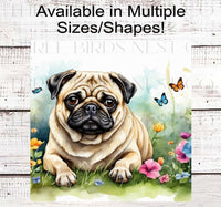 
              Spring Dog Wreath Sign - Pug Dog - Floral Wreath Sign - Butterflies Welcome Sign
            