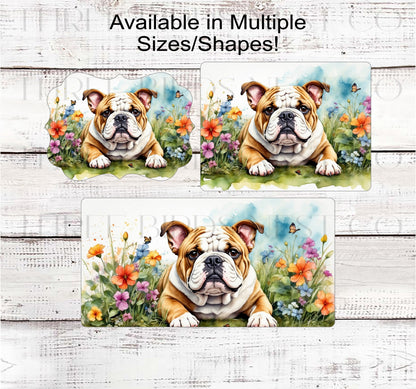 Spring Dog Wreath Sign - Bulldog Dog - Floral Wreath Sign - Butterflies Welcome Sign