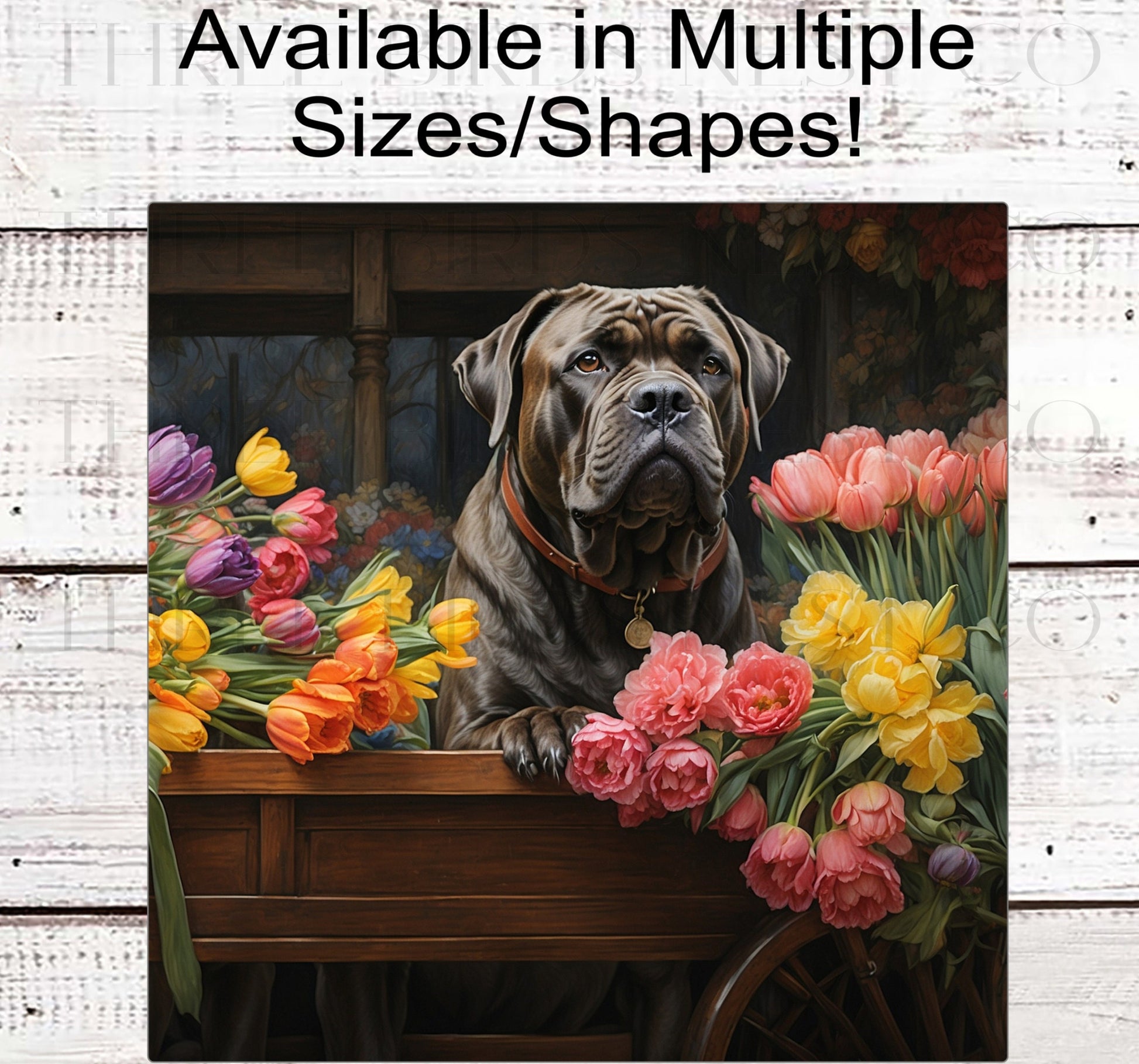 Spring Dog Wreath Sign - Mastiff Dog - Floral Wreath Sign