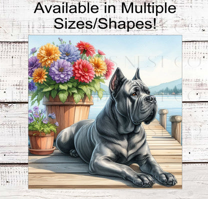 Dog Wreath Sign - Cane Corso Dog - Floral Wreath Sign - Lake House