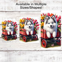 Dog Wreath Sign - Pomsky Dog - Spring Flowers - Floral Wreath Sign