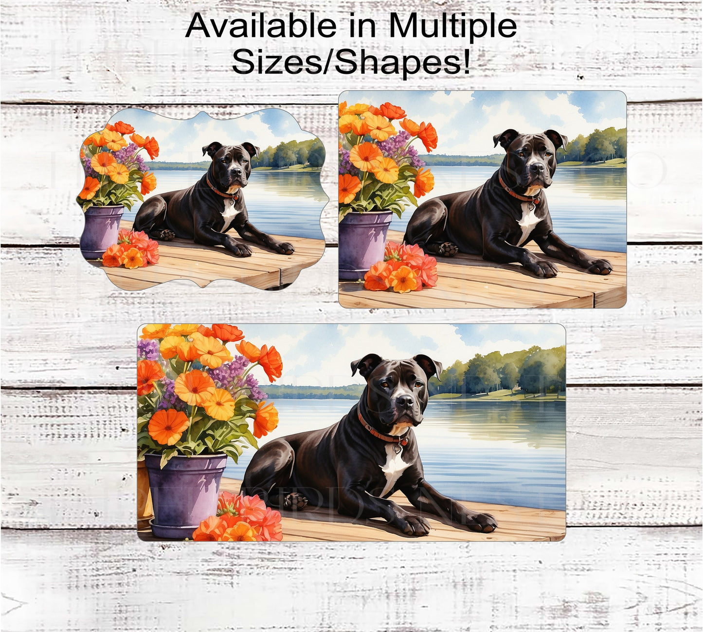 Dog Wreath Sign - Staffordshire Terrier Dog - Pit Bull Lover - Lake House - Floral Wreath Sign