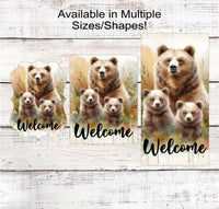 
              Grizzly Bear Woodland Welcome Wreath Sign - Cabin Decor - Rustic Farmhouse - Baby Bear Cub
            