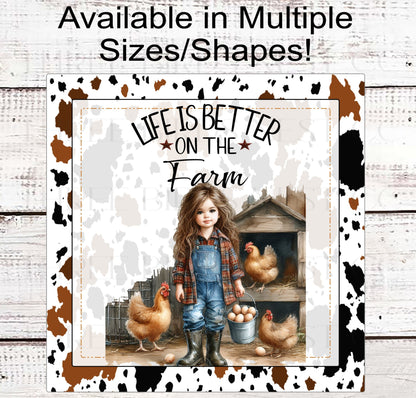 Life is Better on the Farm Wreath Sign - Farm Fresh Eggs - Chicken Coop - Farm Girl - Barn Sign