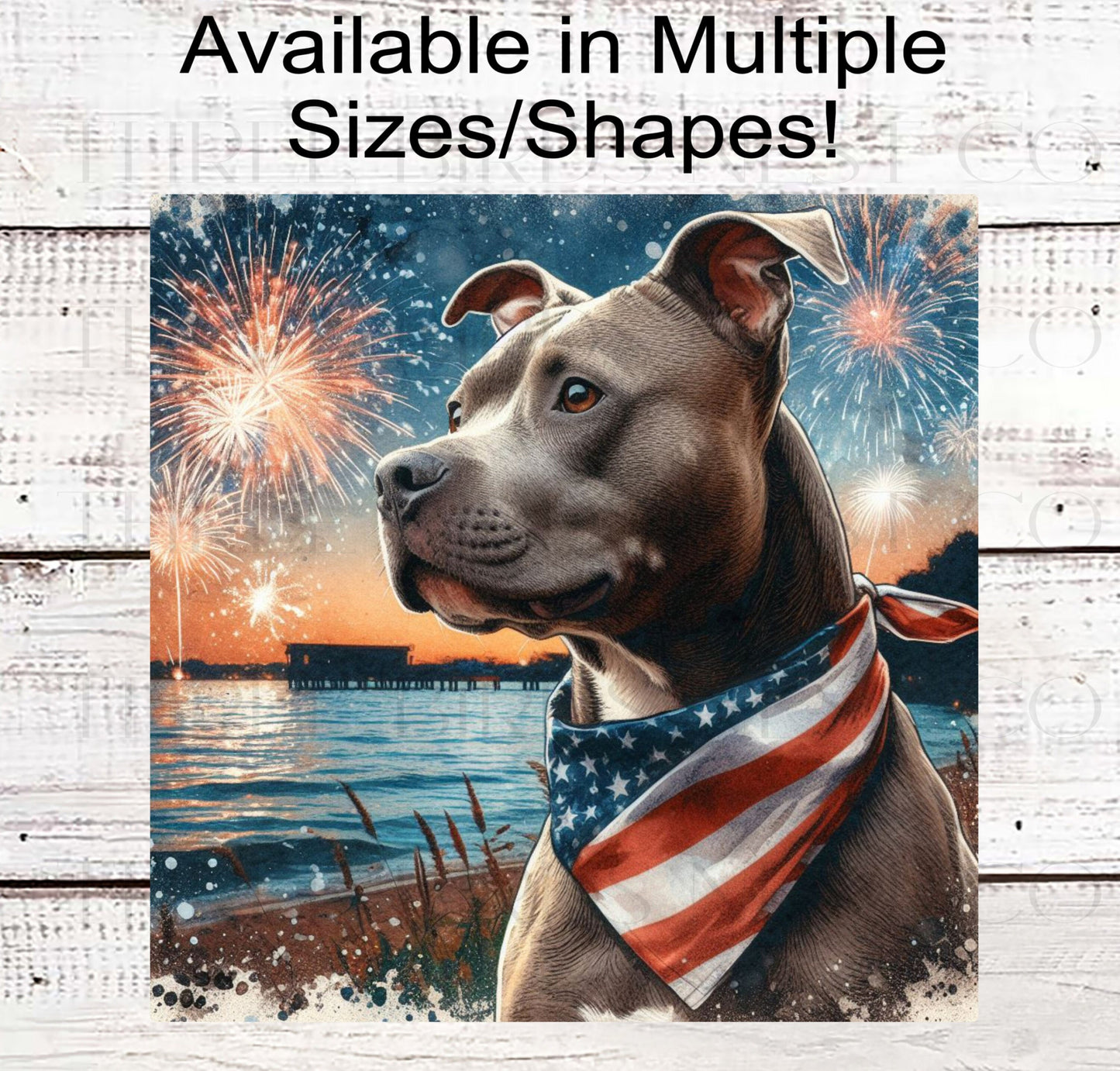 Patriotic Dog Wreath Signs - Staffordshire Terrier - Pit Bull - American Flag - Wiggle Butt - Beach Decor - Fireworks Sign - 4th of July