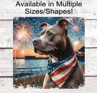 
              Patriotic Dog Wreath Signs - Staffordshire Terrier - Pit Bull - American Flag - Wiggle Butt - Beach Decor - Fireworks Sign - 4th of July
            