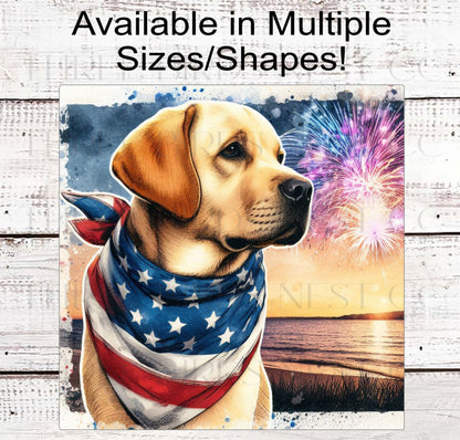 Patriotic Dog Wreath Signs - Labrador Retriever Dog - American Flag - Wiggle Butt - Beach Decor - Fireworks Sign - 4th of July
