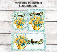 
              Home Wreath Sign - Watering Can Bouquet - Sunflowers and Hydrangea Floral Wreath Sign
            